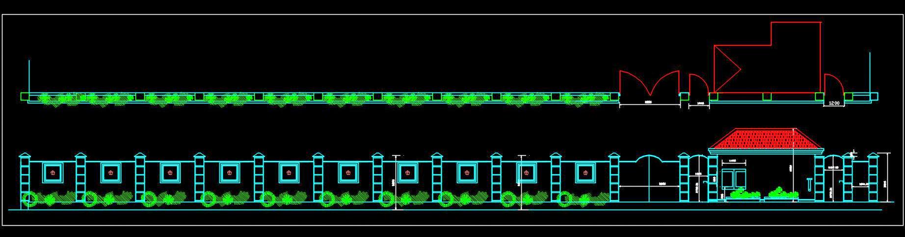 Boundary Wall Free CAD Drawing with Elevation and Plan